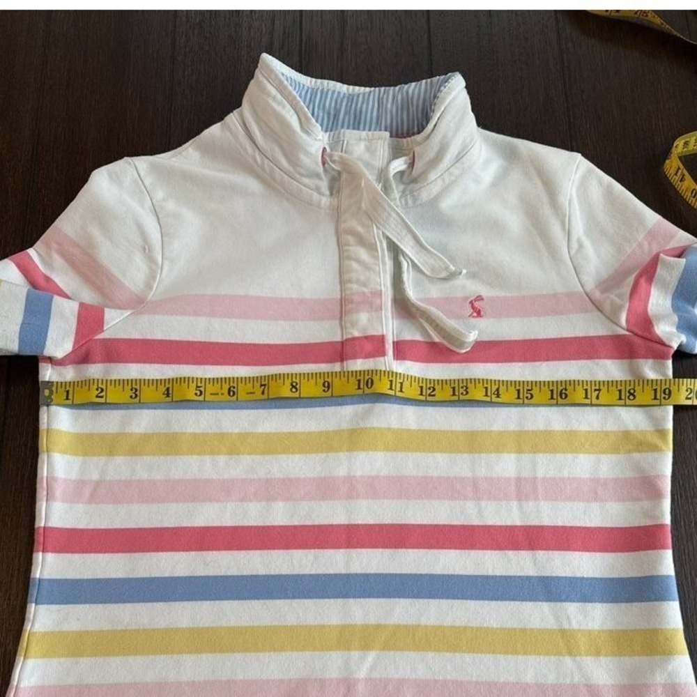 Joules Saunton Striped Funnel Neck Sweatshirt Womens 10 Pink Blue Yellow White - Picture 3 of 7